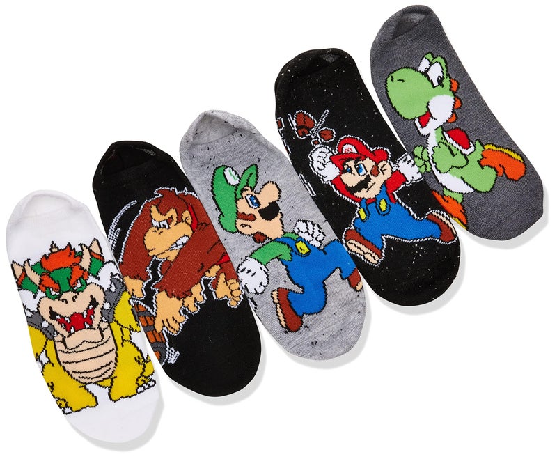 Mario boys Mario 5 Pack No Show Casual Sock, Black White Grey Mario, 11-Sep US - Image 2